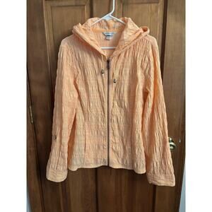 Christopher & Banks Women's Orange Hooded Zipper Top w/ Front Pockets Size L